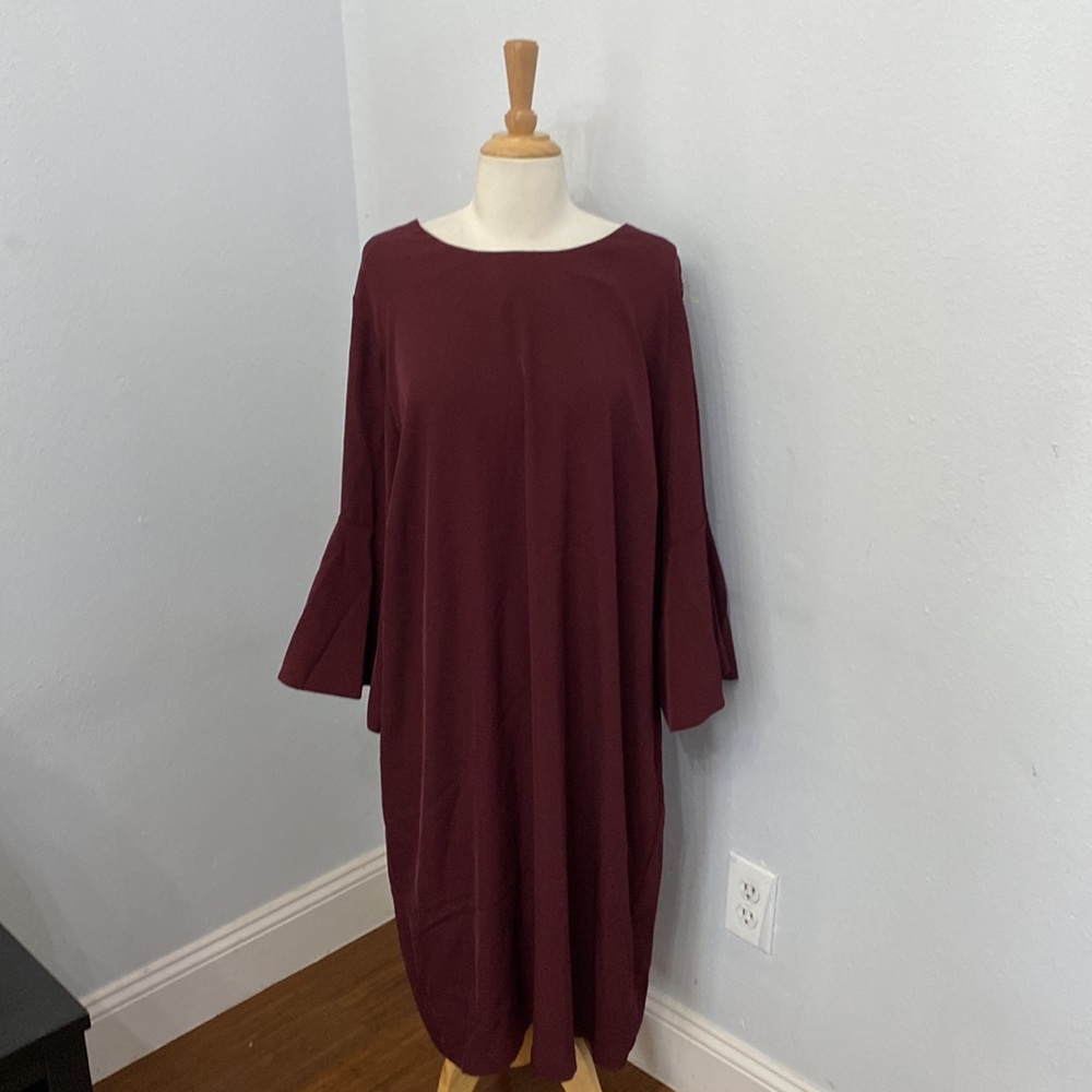 Carmen Marc Valvo Maroon Tulip Sleeve Midi Dress Size‎ 20W NWT
